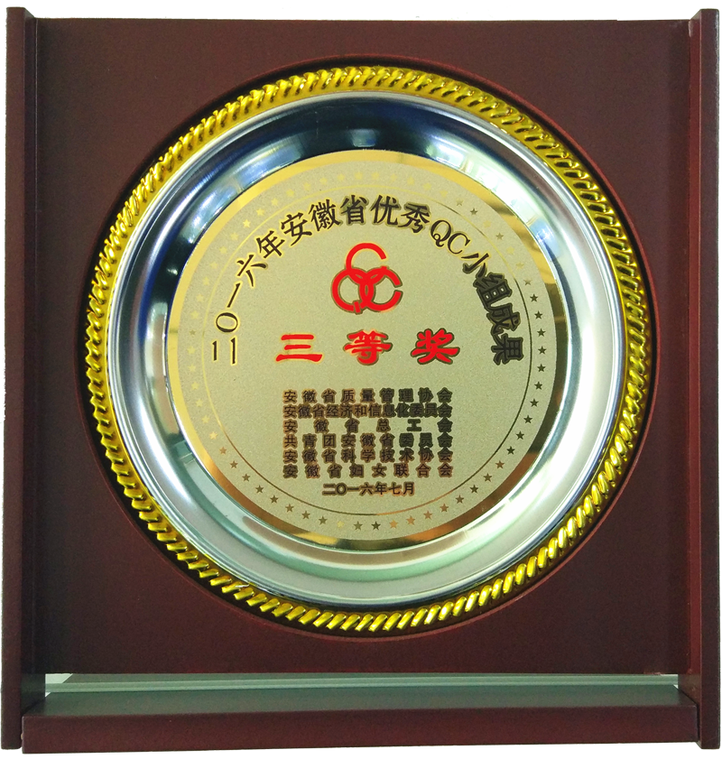 安徽省優(yōu)秀QC小組成果三等獎(jiǎng)